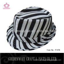 Chapéus de zebra com chapéu de fedora striated preto e branco para design exclusivo de moda de festa